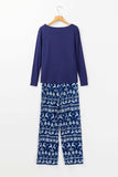 Round Neck Long Sleeve Top and Printed Pants Lounge Set - Trendsi - Flyclothing LLC