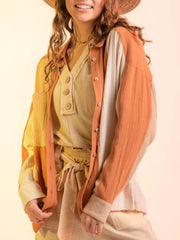 Contrast Button Up Long Sleeve Shirt - Trendsi