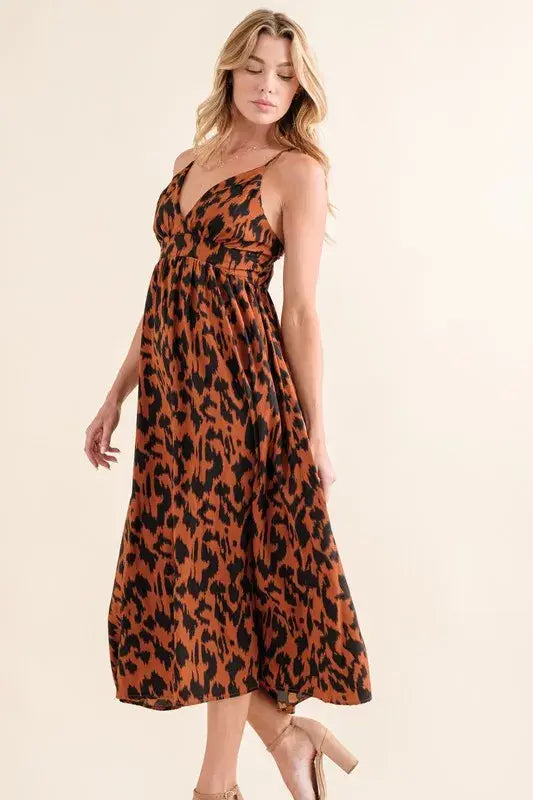 And The Why Leopard Print Plunge Maxi Dress - Trendsi - Flyclothing LLC