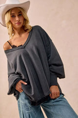BiBi Mineral Washed French Terry Oversized Sweatshirt - Trendsi - Flyclothing LLC