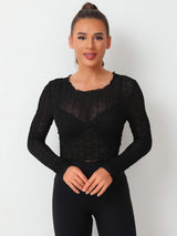 Textured Round Neck Long Sleeve Top - Trendsi - Flyclothing LLC