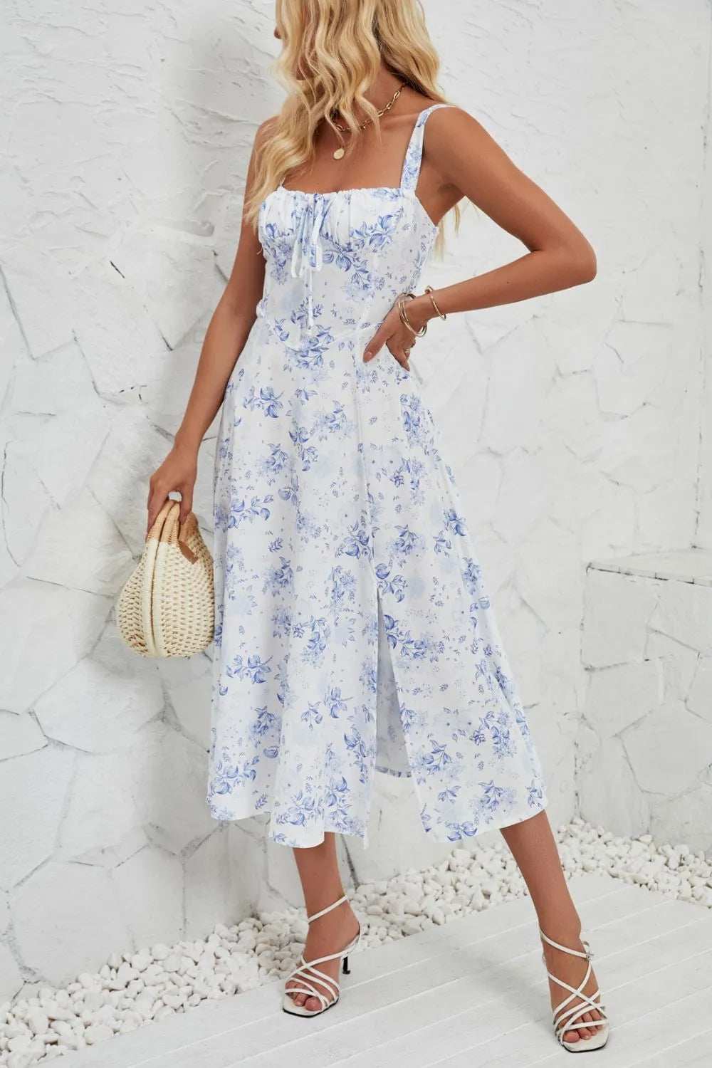 Floral Print Cami Dress with Side Slit - Trendsi - Flyclothing LLC