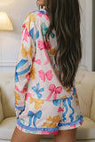 Bow Print Collared Neck Top and Shorts Lounge Set - Trendsi - Flyclothing LLC