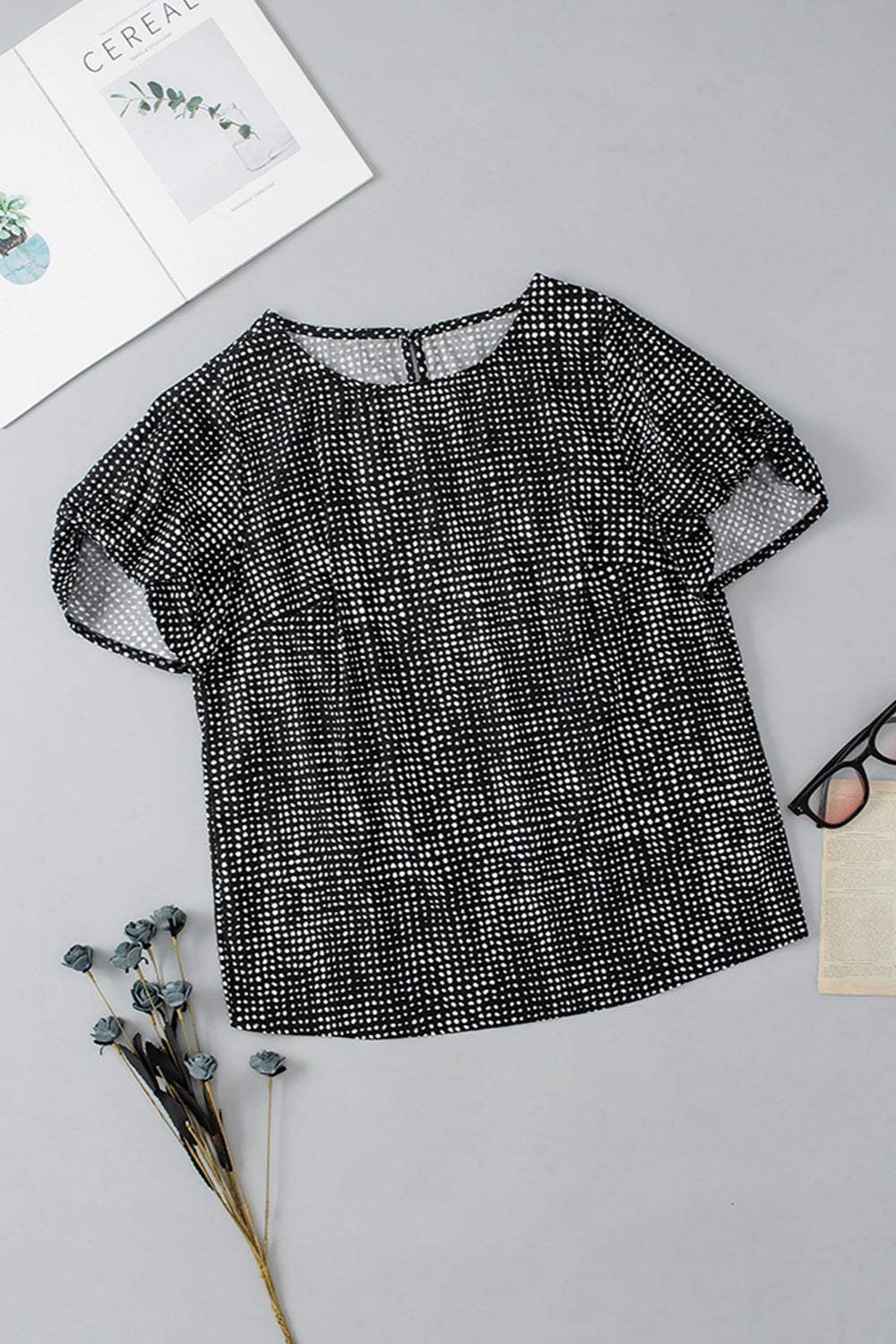 Printed Round Neck Short Sleeve Blouse - Trendsi - Flyclothing LLC