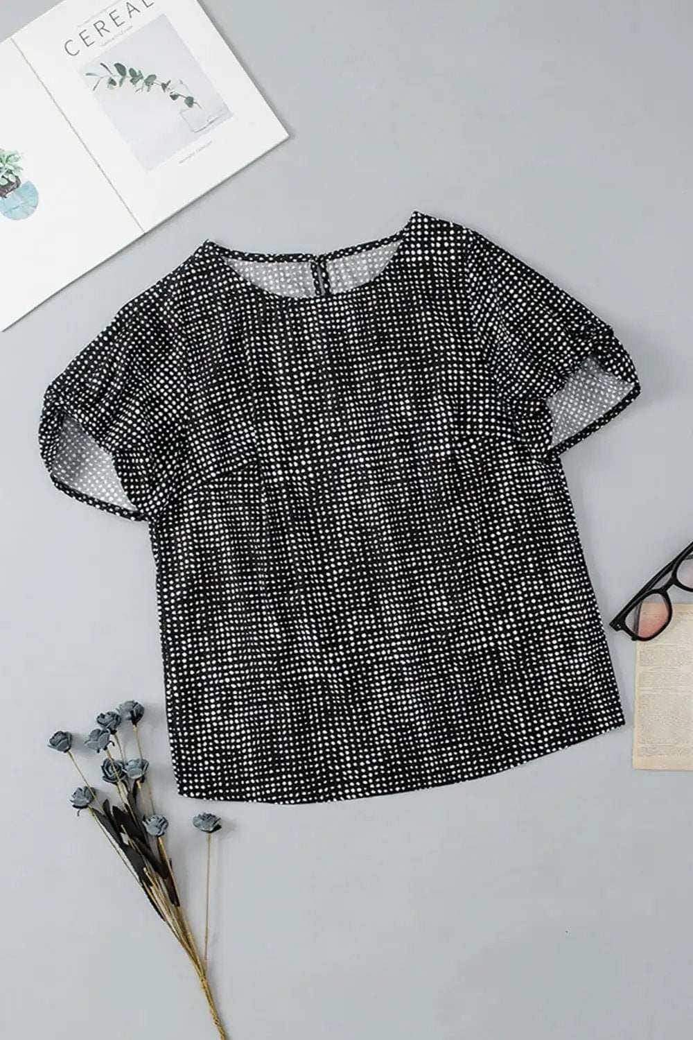 Printed Round Neck Short Sleeve Blouse - Trendsi - Flyclothing LLC