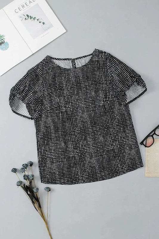 Printed Round Neck Short Sleeve Blouse - Trendsi - Flyclothing LLC