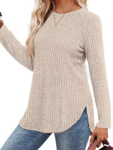 Ribbed Knit Long Sleeve T-Shirt - Trendsi - Flyclothing LLC