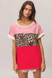 BiBi Leopard Printed Jersey Color Block Roll Up - Trendsi - Flyclothing LLC