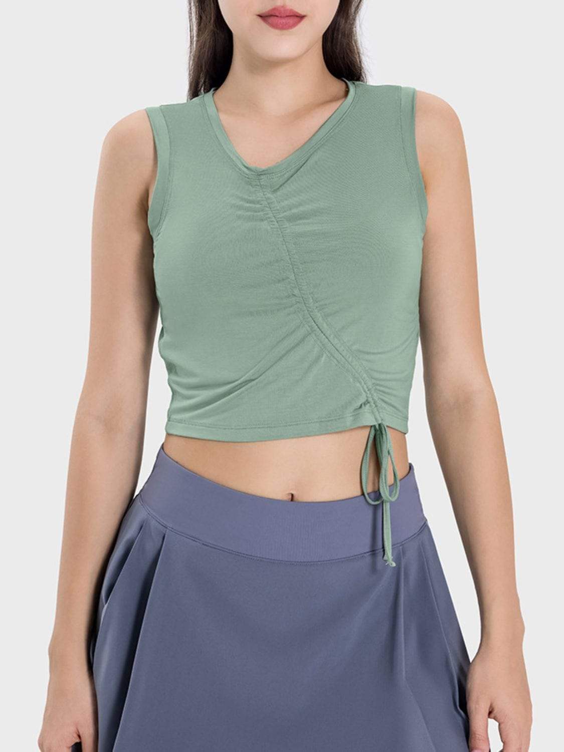 Drawstring Ruched Wide Strap Active Tank - Trendsi - Flyclothing LLC