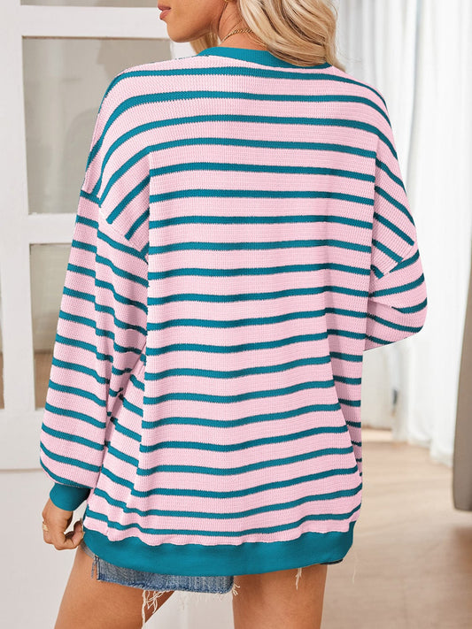 Lovelet Striped Contrast Long Sleeve Sweatshirt - Trendsi