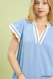 Umgee Contrast Scallop Trim Top - Trendsi - Flyclothing LLC