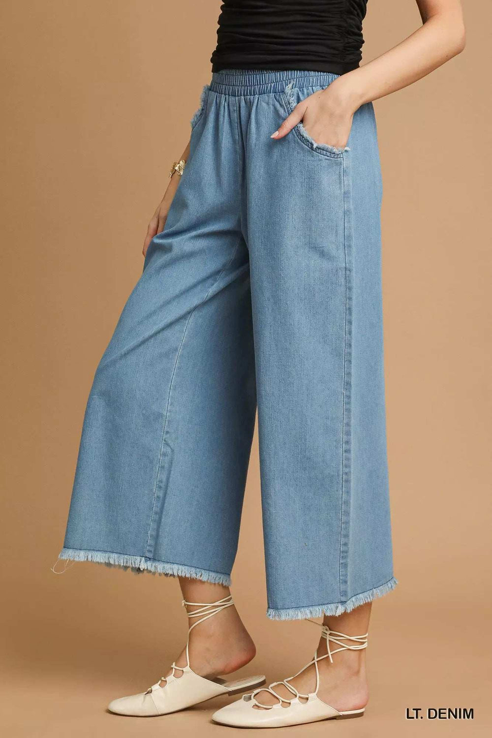 Umgee Washed Fringe Hem Wide Leg Jeans - Trendsi - Flyclothing LLC