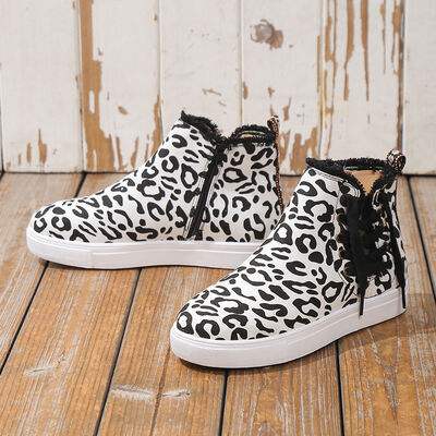Lace-Up Round Toe Canvas Boots with Side Zip - Trendsi - Flyclothing LLC