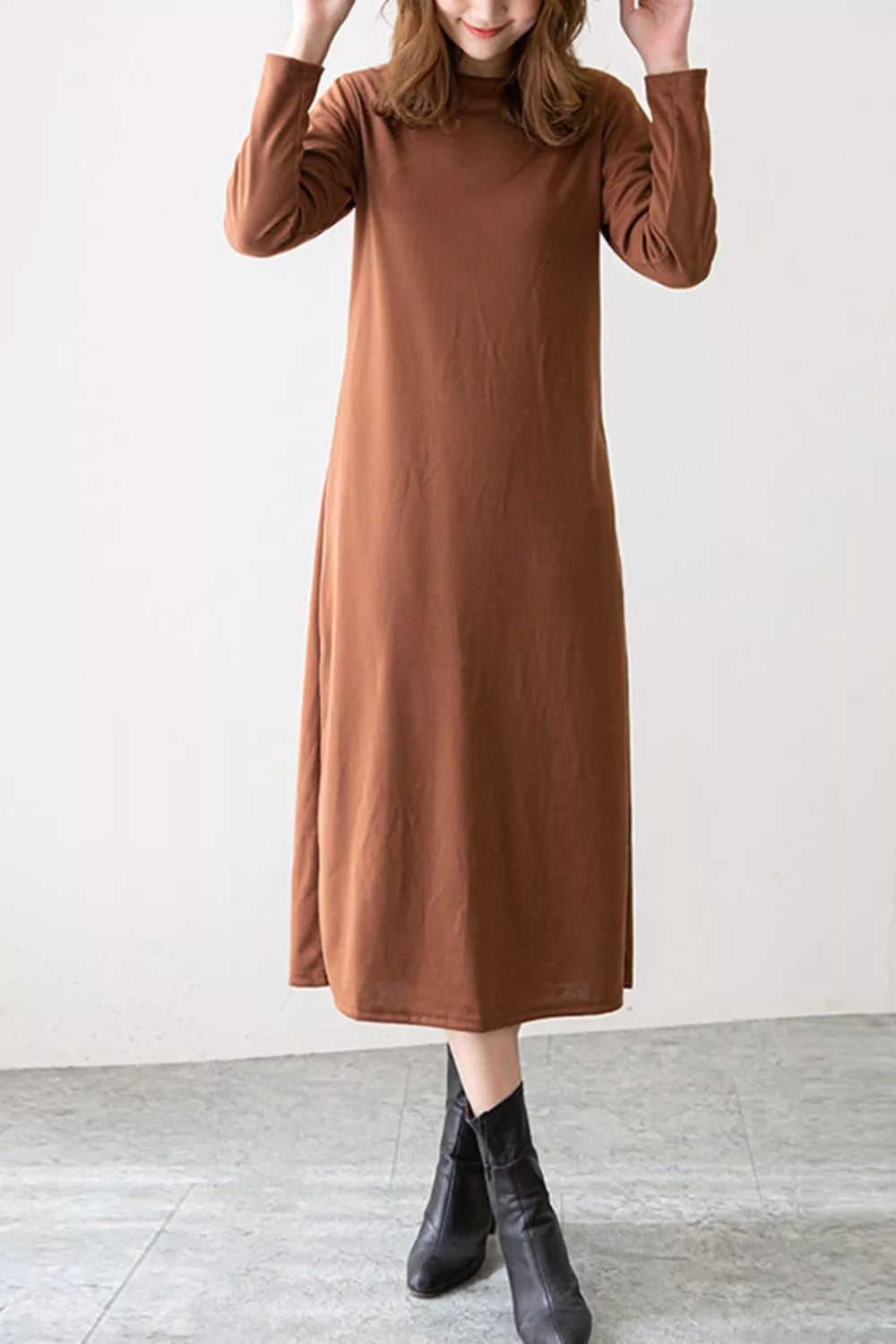Casual Long Sleeve Midi Dress - Trendsi - Flyclothing LLC