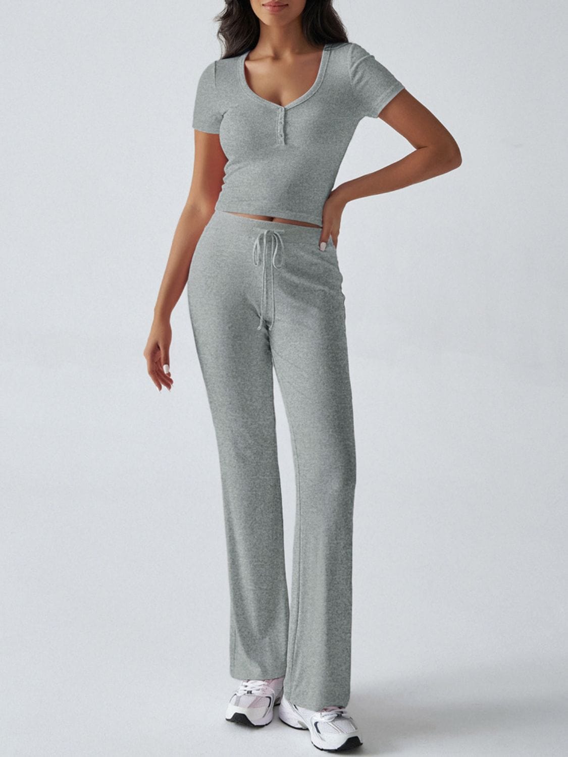 Devine Short Sleeve Top and Drawstring Pants Set - Trendsi
