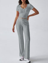 Devine Short Sleeve Top and Drawstring Pants Set - Trendsi - Flyclothing LLC