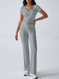 Devine Short Sleeve Top and Drawstring Pants Set - Trendsi - Flyclothing LLC