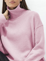 Turtleneck Drop Shoulder Long Sleeve Sweater - Trendsi