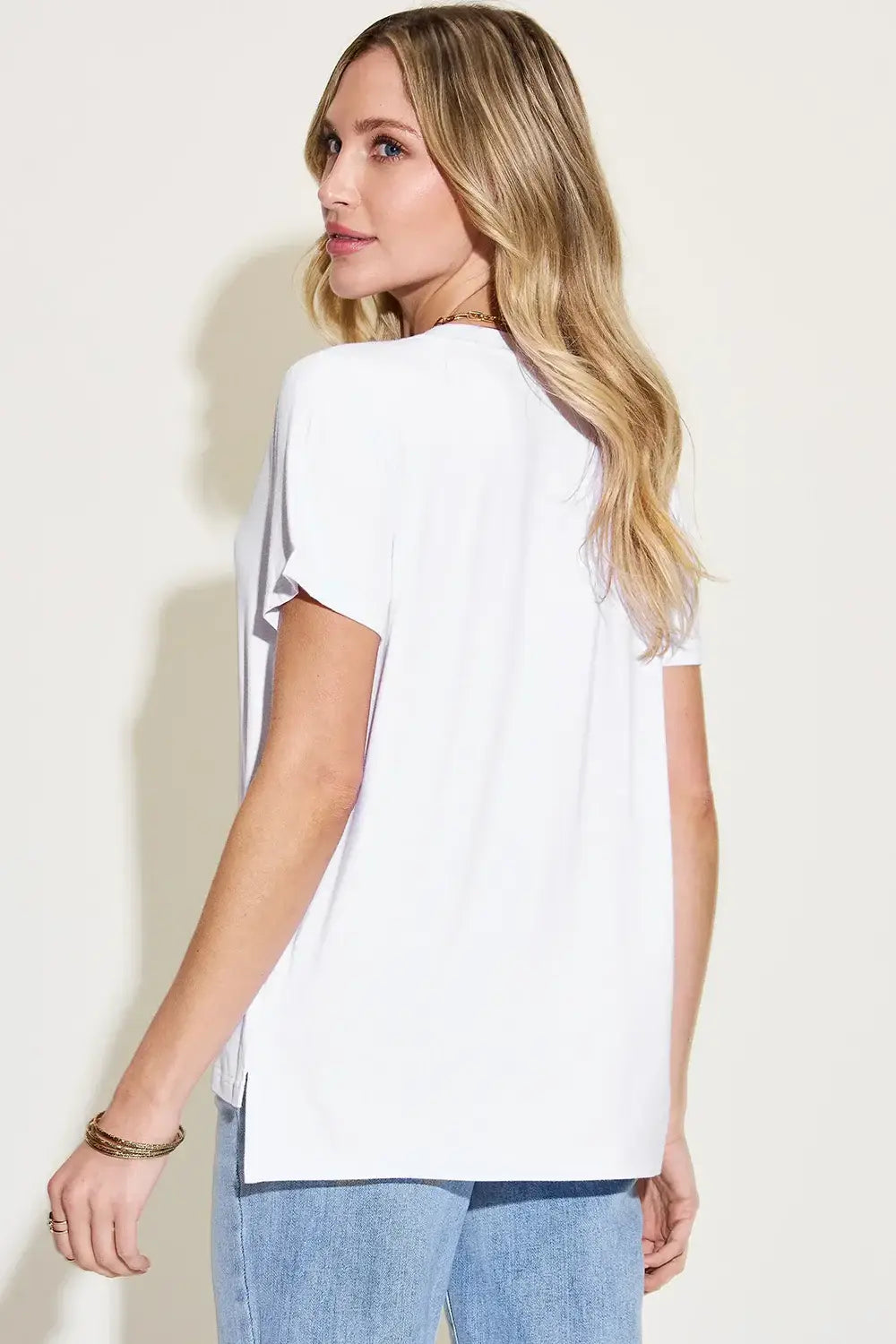 Basic Bae Full Size V-Neck High-Low T-Shirt - Trendsi - Flyclothing LLC