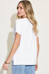 Basic Bae Full Size V-Neck High-Low T-Shirt - Trendsi - Flyclothing LLC