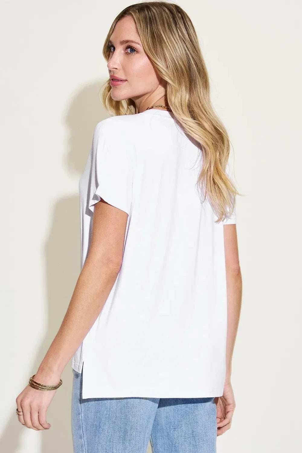 Basic Bae Full Size V-Neck High-Low T-Shirt - Trendsi - Flyclothing LLC