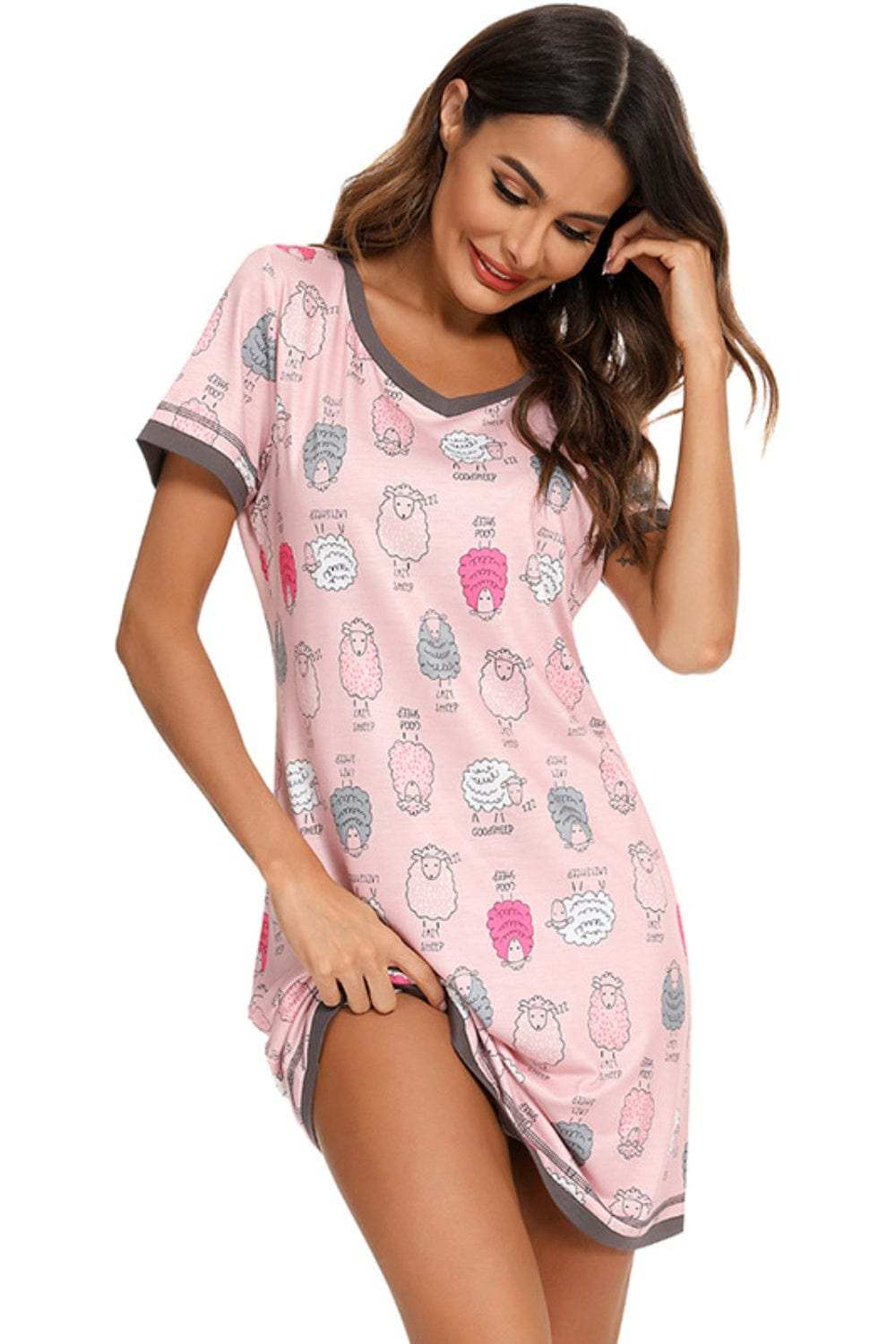 Contrast Trim Short Sleeve Lounge Dress - Trendsi - Flyclothing LLC