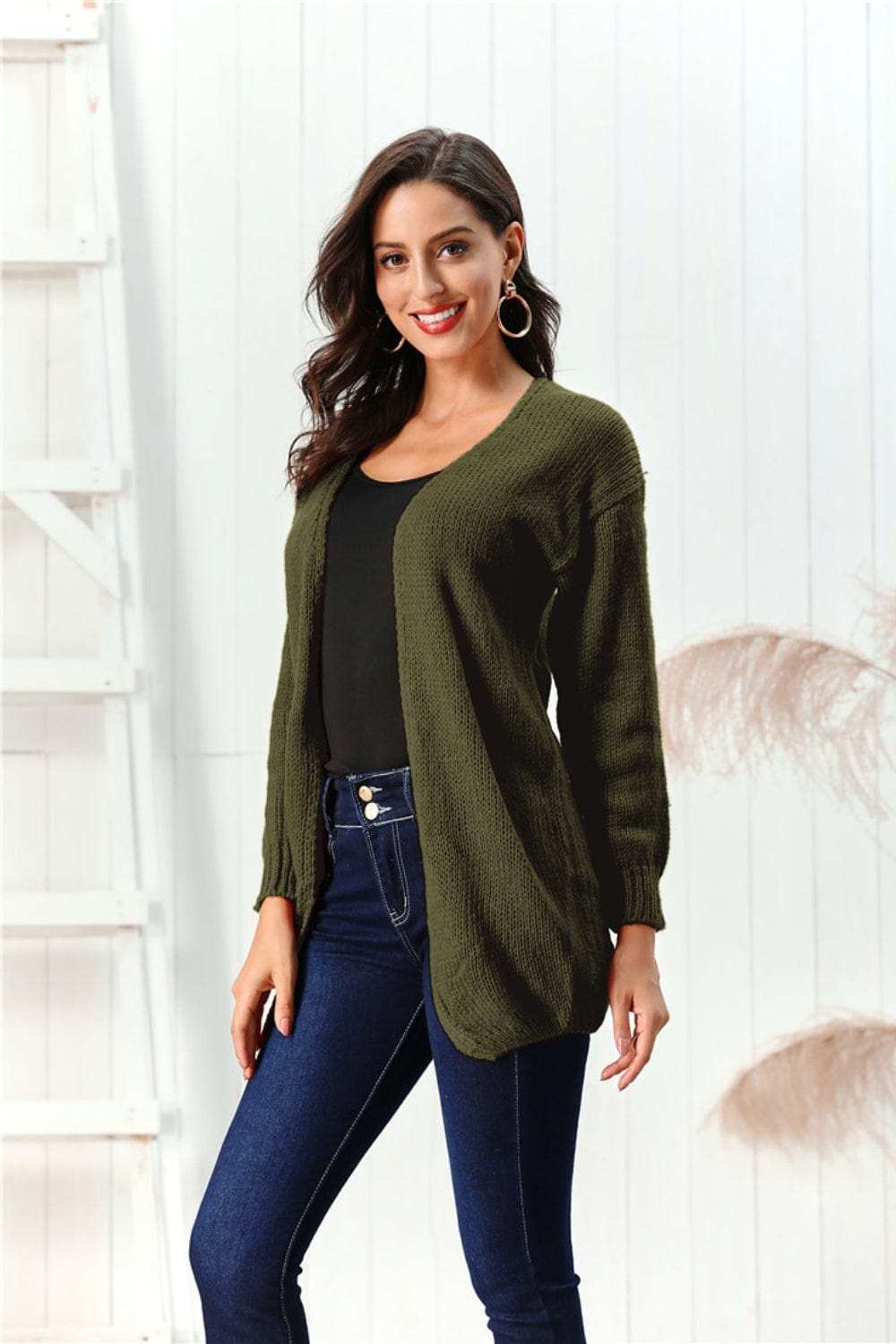 Open Front Long Sleeve Cardigan - Trendsi - Flyclothing LLC