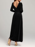 Velvet Square Neck Long Sleeve Dress - Trendsi