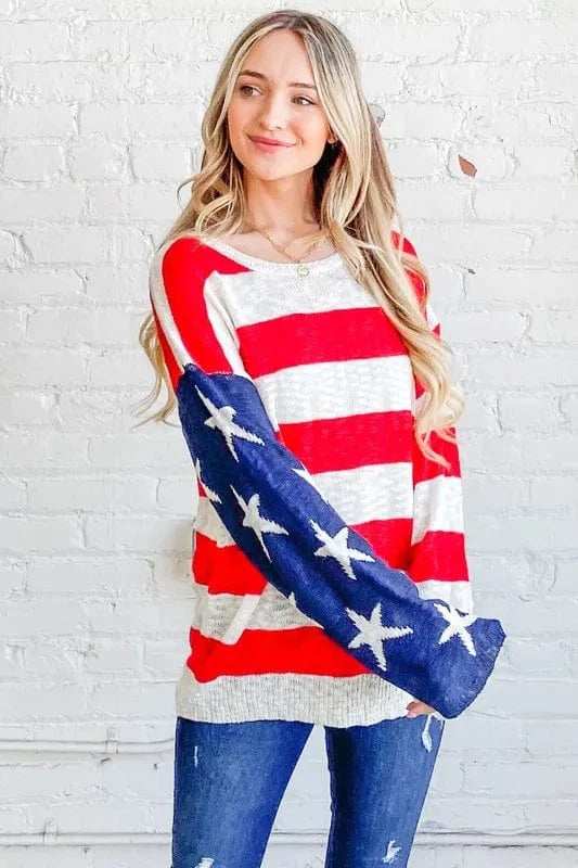 And The Why American Flag Long Sleeve Sweater - Trendsi - Flyclothing LLC