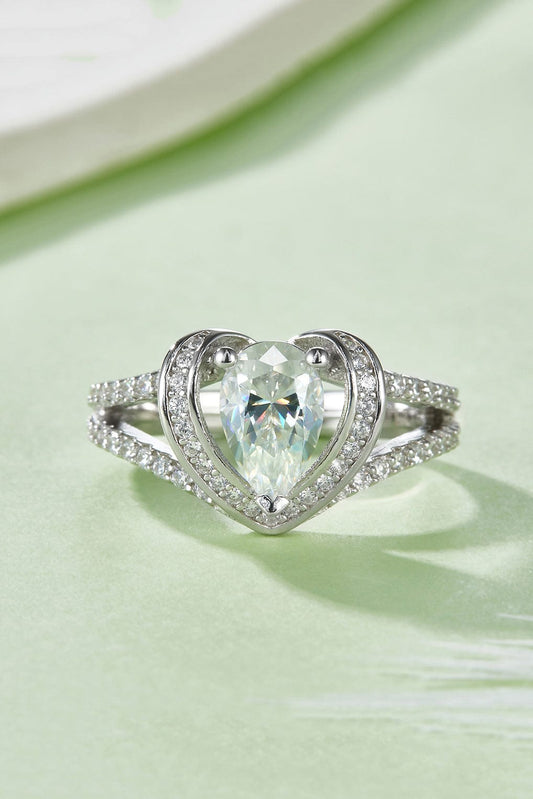 1 Carat Moissanite 925 Sterling Silver Heart Ring - Trendsi