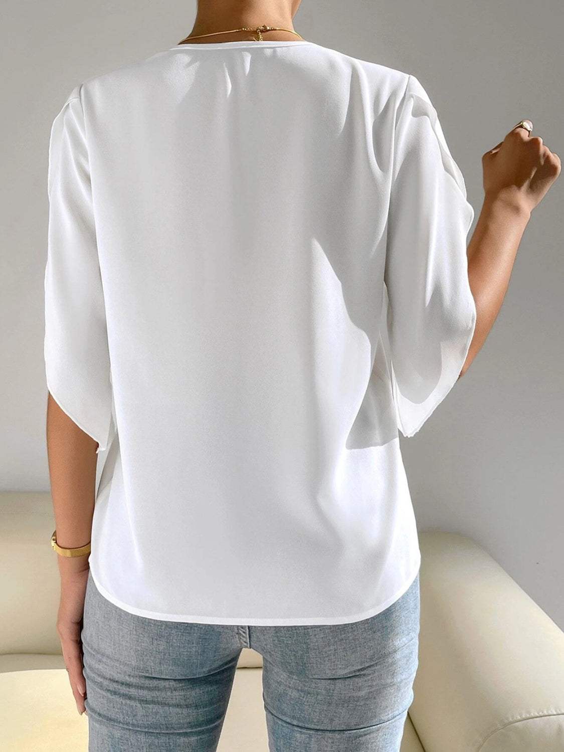 V-Neck Short Sleeve Blouse - Trendsi - Flyclothing LLC