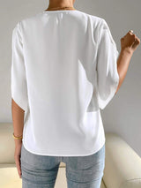 V-Neck Short Sleeve Blouse - Trendsi - Flyclothing LLC