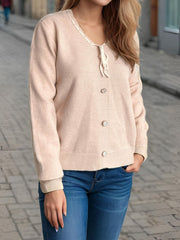 Tied V-Neck Long Sleeve Sweater - Trendsi