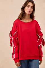 BiBi Bow Detail Sleeves Fleece Sweatshirt - Trendsi - Flyclothing LLC