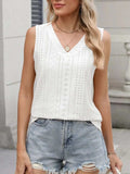 V-Neck Eyelet Knit Cami Tank Top - Trendsi - Flyclothing LLC