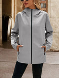 Pocketed Zip Up Hooded Jacket - Trendsi