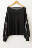 Sequin Boat Neck Long Sleeve Blouse - Trendsi