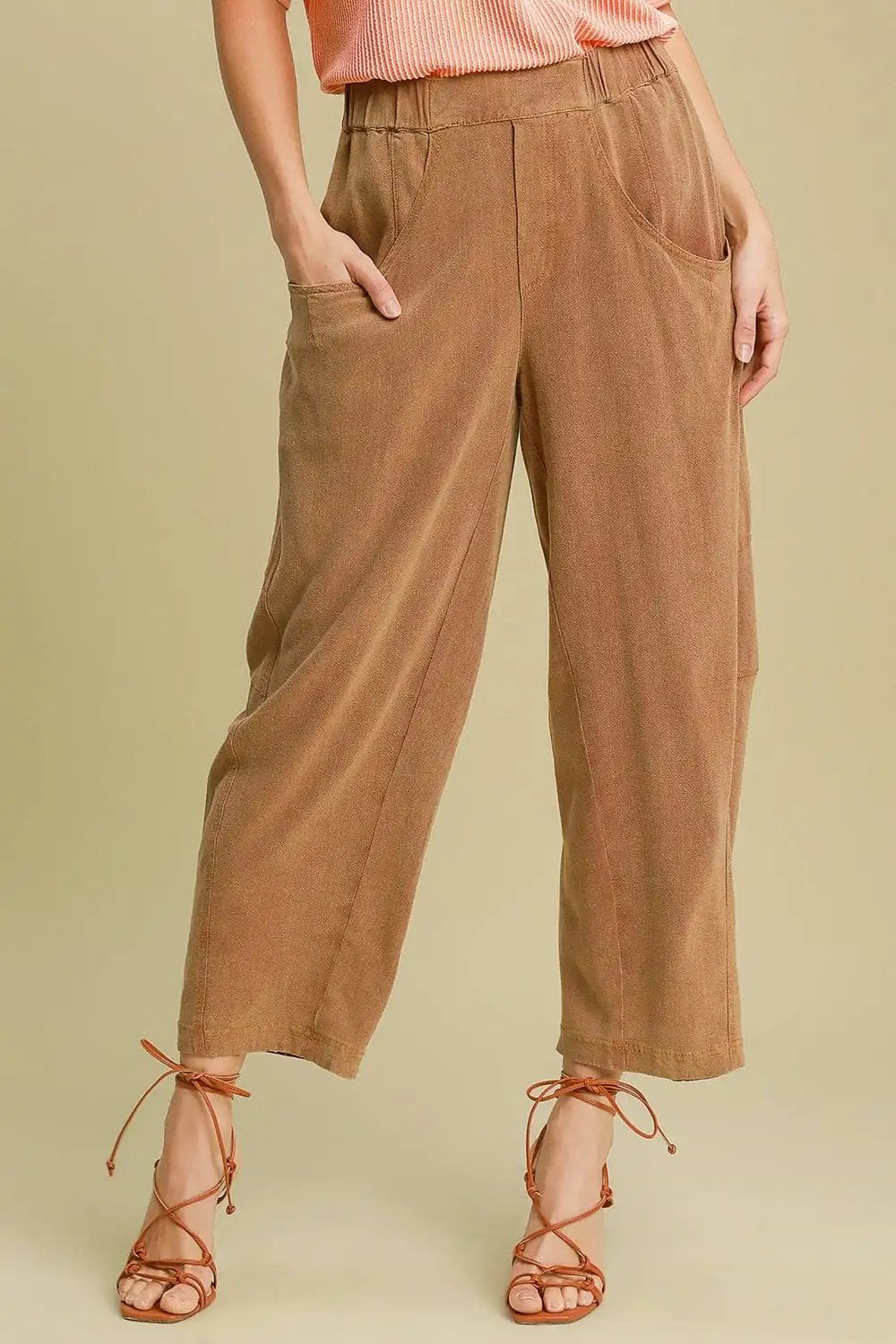 Umgee Elastic Waist Baggy Fit Pants with Pockets - Trendsi