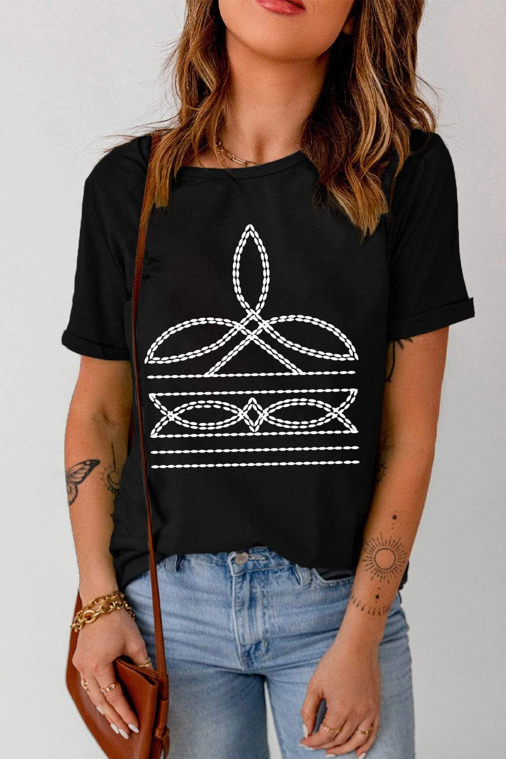 Graphic Round Neck Short Sleeve T-Shirt - Trendsi - Flyclothing LLC