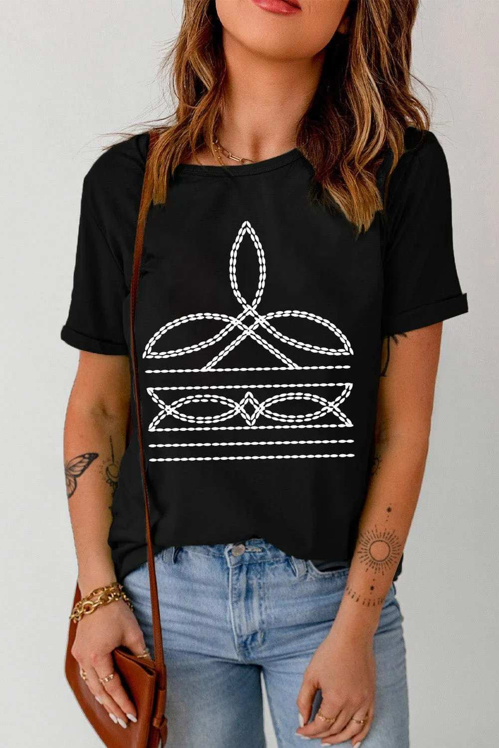 Graphic Round Neck Short Sleeve T-Shirt - Trendsi - Flyclothing LLC