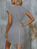 Tied Striped Cap Sleeve Mini Dress - Trendsi - Flyclothing LLC