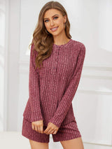 Ribbed Round Neck Top and Shorts Set - Trendsi - Flyclothing LLC