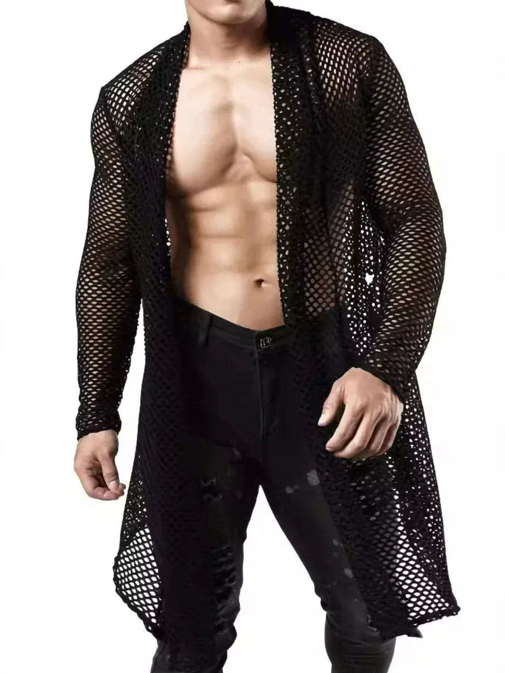 Men's Openwork Open Front Long Sleeve Cover-Up - Trendsi - Flyclothing LLC
