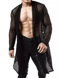 Men's Openwork Open Front Long Sleeve Cover-Up - Trendsi