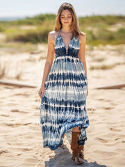 Tie-Dye Halter Neck Sleeveless Dress Trendsi