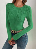 Textured Round Neck Long Sleeve Top - Trendsi - Flyclothing LLC