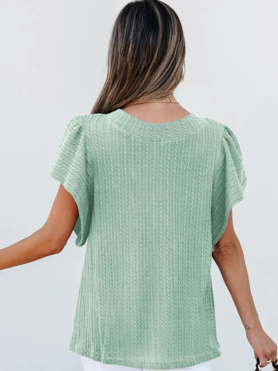 Round Neck Ruffle Sleeve Top - Trendsi - Flyclothing LLC