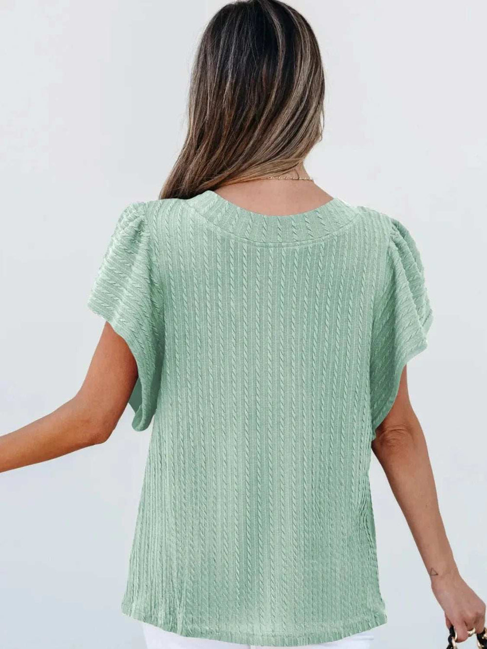 Round Neck Ruffle Sleeve Top - Trendsi - Flyclothing LLC
