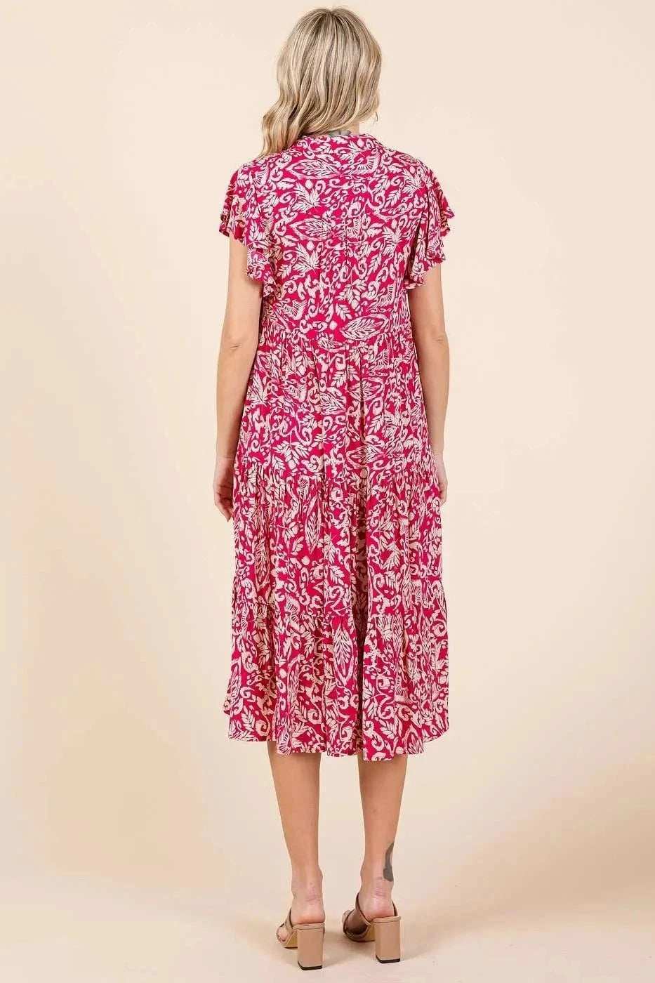 Mittoshop Abstract Print Ruffle Tier Midi Dress - Trendsi - Flyclothing LLC
