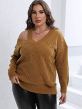 Plus Size Cutout V-Neck Sweater - Trendsi - Flyclothing LLC